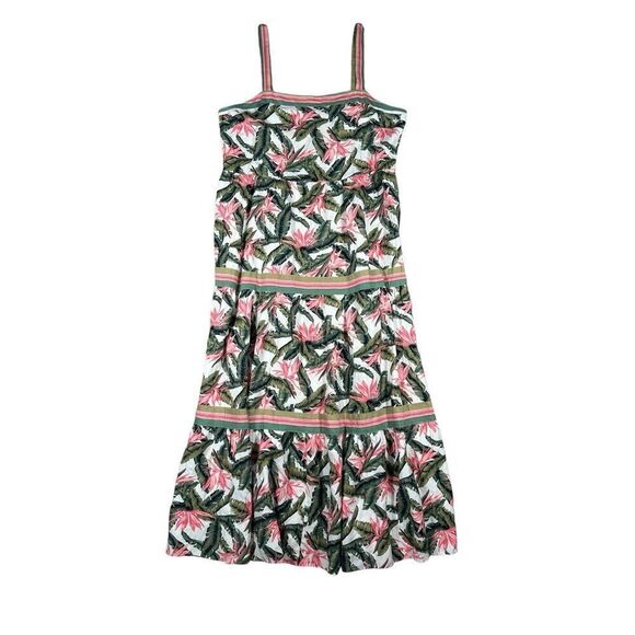 NWT Loft Paradise Tiered Maxi Dress Linen Tropical Leaf Floral Print Long 16 - Picture 3 of 13
